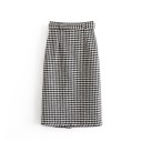 Gonna midi dritta da donna con motivo pied de poule Nero e Bianco Serie di bottoni decorativi davanti Cintura larga in vita Spacco Poliestere 2