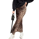 Gonna midi leopardata da donna con vita alta Vintage gonna lunga plissettata Taglio ad A libero Stile elegante motivo animale per la città e l'estate 3