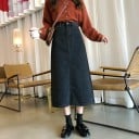 Gonna midi nera in denim da donna con effetto sbiadito e spacco sul retro Tasche anteriori Passanti per cintura Denim con poliestere 2