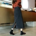 Gonna midi nera in denim da donna con effetto sbiadito e spacco sul retro Tasche anteriori Passanti per cintura Denim con poliestere 3