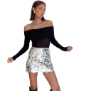 Gonna mini con paillettes a vita alta Gonna corta scintillante per donne da festa Abbigliamento da sera elegante Gonna lucida con paillettes in vita 1