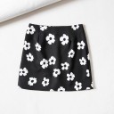 Gonna mini da donna con grandi fiori bianchi Stile leggermente svasato Fodera bianca Zip invisibile Tessuto in cotone con acetato e acrilico 4