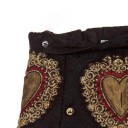 Gonna mini donna con ricamo di cuori Tessuto nero con motivo delicato Bottoni dorati Decorazione a trapezio Cotone con poliestere 3