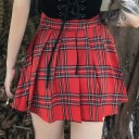 Gonna mini rossa da donna con motivo scozzese e plissettature Pannello laterale nero con fasce decorative e moschettoni Poliestere e cotone 4