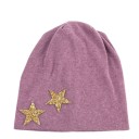 Gorra de algodón para mujer estilo beanie decorada con dos estrellas brillantes en el borde Corte holgado y fluido Circunferencia de cabeza de 54 a 5