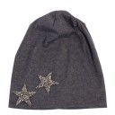 Gorra de algodón para mujer estilo beanie decorada con dos estrellas brillantes en el borde Corte holgado y fluido Circunferencia de cabeza de 54 a 7