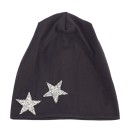 Gorra de algodón para mujer estilo beanie decorada con dos estrellas brillantes en el borde Corte holgado y fluido Circunferencia de cabeza de 54 a 14
