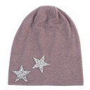 Gorra de algodón para mujer estilo beanie decorada con dos estrellas brillantes en el borde Corte holgado y fluido Circunferencia de cabeza de 54 a 16