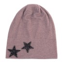 Gorra de algodón para mujer estilo beanie decorada con dos estrellas brillantes en el borde Corte holgado y fluido Circunferencia de cabeza de 54 a 20
