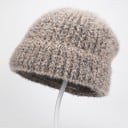 Gorra de invierno de punto para mujer beanie con suave pelaje Tejido acanalado con dobladillo de vuelta Algodón, poliéster y lana 3
