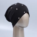 Gorra de mujer estilo beanie con estrellas plateadas Corte suelto y fluido Mezcla de poliéster y algodón Contorno de cabeza de 54 a 59 3