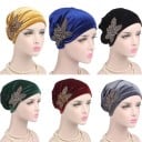 Gorra de terciopelo para mujer estilo turbante con bordado decorativo de cuentas Fruncido en la parte delantera Accesorio elegante Tamaño 7