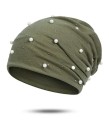 Gorro beanie feminino com imitação de pérolas e strass Corte solto com franzido suave Tecido suave de poliéster 12