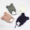 Gorro de Inverno para Bebés com Pompons 19 × 18 cm 0–12 meses Algodão Acrílico Gorro com Atacadores por Baixo do Pescoço Gorro Quente 2