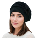 Gorro de Inverno Tricotado para Senhora com Flor Chapeção de Lã de Pelúcia Forte em Poliéster Chapéu Quente e Elegante para Mães Cores 2