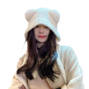 Gorro de invierno de felpa tejido con orejas de oso y cuerdas bajo el cuello Gorro de lana cálido y adorable 56–58 cm Estilo Gorros Corea Gorro para mujer 4