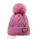 Gorro de invierno de punto para mujer con pompón 56–60 cm Gorro de ganchillo cálido y grueso Acrílico Poliéster Piel sintética Gorro elegante de un solo color 12
