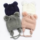 Gorro de invierno para bebés con orejeras y pompones 19 × 18 cm 0–12 meses Algodón acrílico Gorro con cintas bajo el cuello Gorro cálido 1