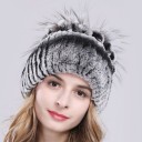 Gorro de invierno para mujer con piel Superficie peluda y acanalada Decoración con borlas en la parte superior Circunferencia de cabeza de 52 a 60 8
