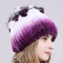 Gorro de invierno para mujer con piel Superficie peluda y acanalada Decoración con borlas en la parte superior Circunferencia de cabeza de 52 a 60 19