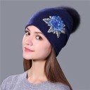 Gorro de invierno para mujer con pompón de piel 7