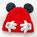 Gorro de invierno para niños con orejas de ratón y manos en 3D Edad 2–8 años Gorro de acrílico cálido Estilo animado Gorro infantil abrigado para invierno 3