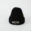 Gorro de invierno tejido para niños Boston 16,5 × 21 cm 1–3 años Gorro cálido de poliéster con bordado Gorro de invierno suave para niños 4