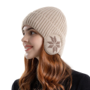 Gorro de lana tejido de invierno con forro de felpa y protectores de oído Gorro unisex de acrílico para bicicleta Gorro de lana cálido 8