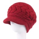 Gorro de malha de inverno para senhora com pala Forro de pelúcia quente Padrão em relevo de folhas Lã e algodão Circunferência da cabeça 54 a 8