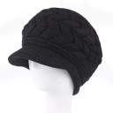 Gorro de malha de inverno para senhora com pala Forro de pelúcia quente Padrão em relevo de folhas Lã e algodão Circunferência da cabeça 54 a 4