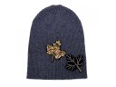 Gorro de malha riscada para senhora com aplicação de folhas de outono em lantejoulas e pérolas Algodão e lã Perímetro de cabeça 50 a 3