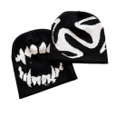 Gorro de malha Y2K Streetwear em poliéster Preto e Branco estilo Harajuku Kpop com padrão de dentes Unisex gorro quente de inverno hip hop Vintage moda 5