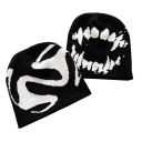 Gorro de malha Y2K Streetwear em poliéster Preto e Branco estilo Harajuku Kpop com padrão de dentes Unisex gorro quente de inverno hip hop Vintage moda 6