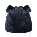Gorro de mujer con orejas de gato para primavera y otoño Patrón floral en relieve Aspecto de terciopelo suave Acrílico Circunferencia 2