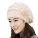 Gorro de punto de invierno para mujer con flor Gorro de lana de felpa gruesa Poliéster Sombrero elegante y cálido para mamás Varios colores 6