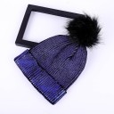 Gorro de punto para mujer con brillo metálico y gran pompon peludo Tejido acanalado Dobladillo vuelto Acrílico Tamaño universal 3