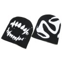 Gorro de punto Y2K Streetwear de poliéster Blanco y Negro estilo Harajuku Kpop con diseño de dientes Unisex gorro cálido de invierno 7