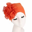Gorro de turbante para mujer con gran flor arrugada en un lado Elegante cobertura de cabeza de algodón y poliéster Talla única 8