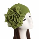 Gorro de turbante para mujer con gran flor arrugada en un lado Elegante cobertura de cabeza de algodón y poliéster Talla única 1