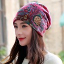 Gorro feminino caído com padrão floral Nó franzido na parte de trás em estilo de turbante Feito de algodão Para a primavera e outono Para a cidade 10