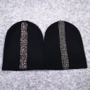 Gorro feminino com faixa vertical de bordado em contas Malha canelada elástica em algodão e lã Perímetro da cabeça de 50 a 60 cm 10