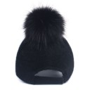 Gorro feminino com grande pompom de pele sintética Superfície peluda em acrílico Aba arredondada acolchoada Circunferência da cabeça 56 a 60 4