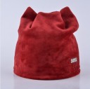 Gorro feminino quente com orelhas de gato Superfície com aspeto de veludo Rótulo decorativo com triângulo de pedras cintilantes Algodão 2
