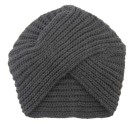 Gorro feminino tricotado em forma de turbante turco com listras cruzadas na testa Ribateado acentuado Aspeto moderno Material em algodão 3