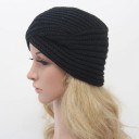 Gorro feminino tricotado em forma de turbante turco com listras cruzadas na testa Ribateado acentuado Aspeto moderno Material em algodão 5