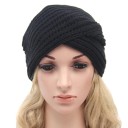 Gorro feminino tricotado em forma de turbante turco com listras cruzadas na testa Ribateado acentuado Aspeto moderno Material em algodão 7