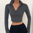 Grå langærmet crop top til kvinder 2