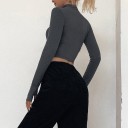 Grå langærmet crop top til kvinder 3