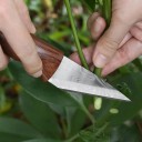Graftkniv med PU læderetui 19,5 cm Rustfrit stålblad med damaskmønster og træhåndtag Til podning og okulation af træer 4