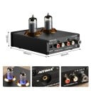 Gramofonový předzesilovač MM phono s elektronkami 6A2, 95×116×33 mm, RIAA korekce, 3,5mm AUX vstup, černý, pro vinylový gramofon 2